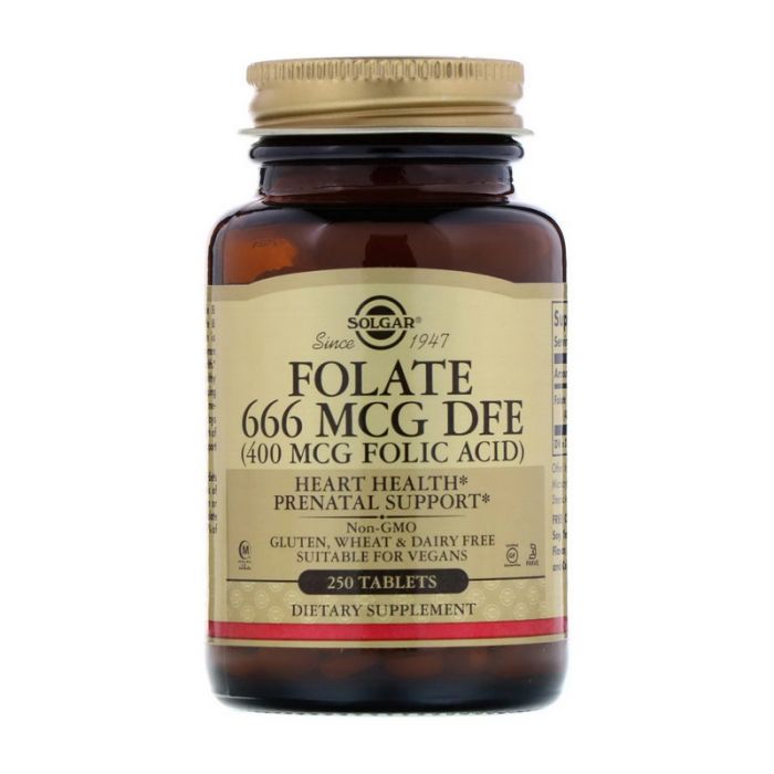 Solgar	Folate 666 mcg DFE (Folic Acid 400 mcg)	250 tabs