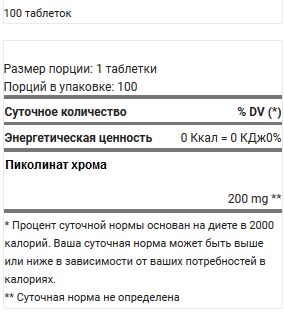 Пиколинат хрома Scitec Nutrition Chromium Picolinate 100 таблеток (100 порций)