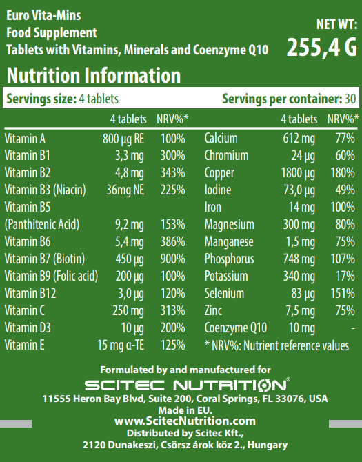 Витамины Scitec Nutrition Euro Vita-Mins 120 таблеток (30 порций)